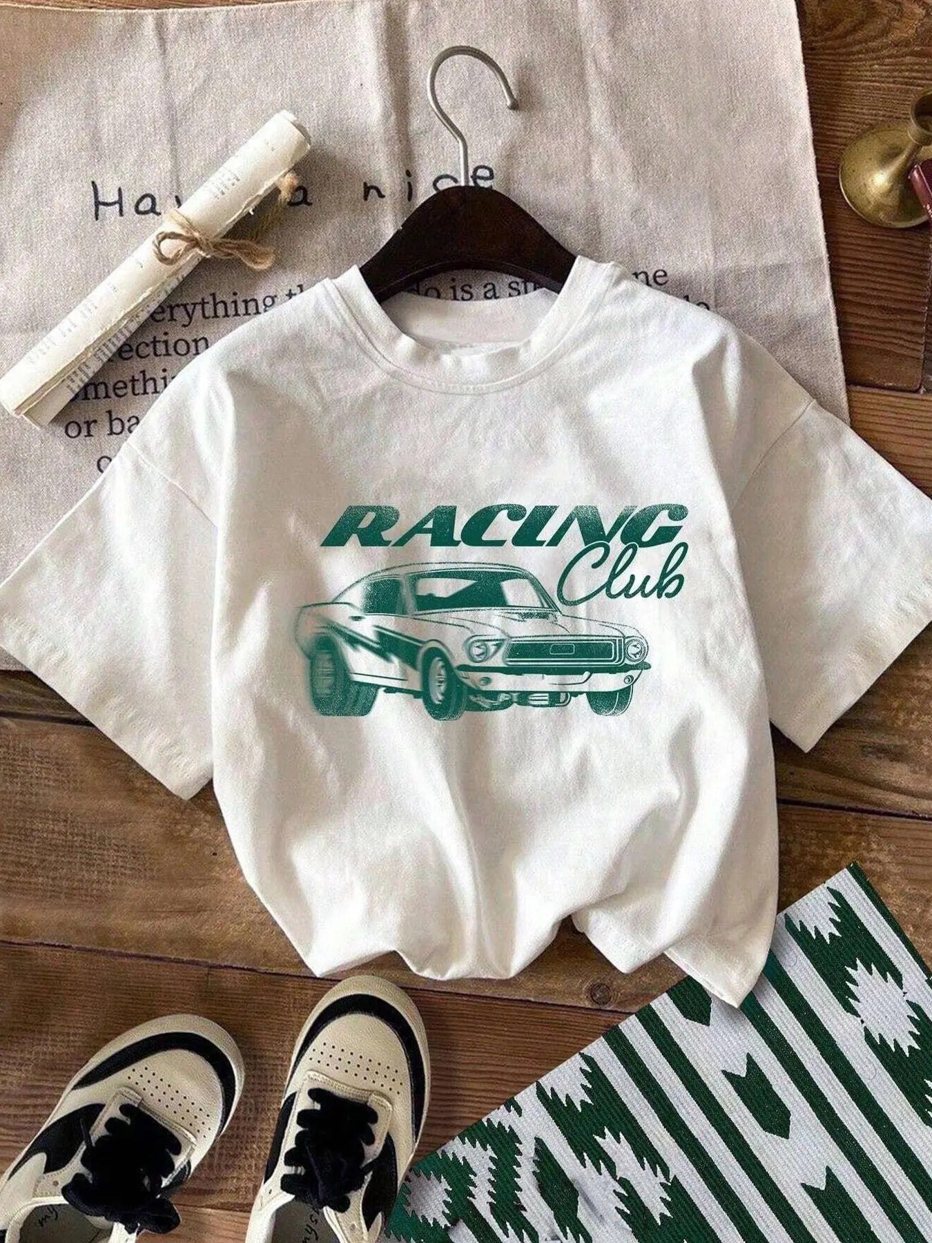 Women's Car & Letter Print Round Neck Tee, Trendy Casual Short Sleeve T-Shirt for Daily Wear, Ladies All Seasons Outfit