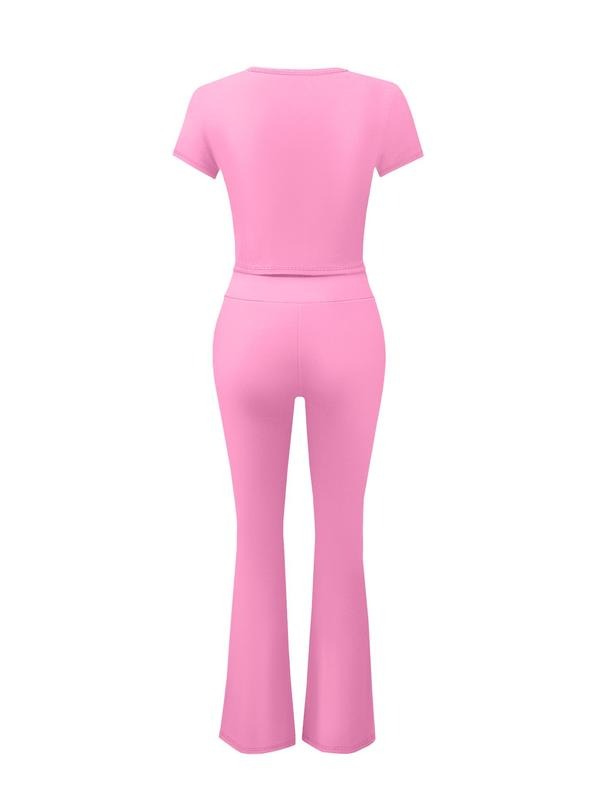 Women's Cartoon Bee & Letter Print Tee & Pants Two-piece Set, Casual Round Neck Short Sleeve T-shirt & Trousers for Daily Wear, Ladies Spring & Fall Clothes