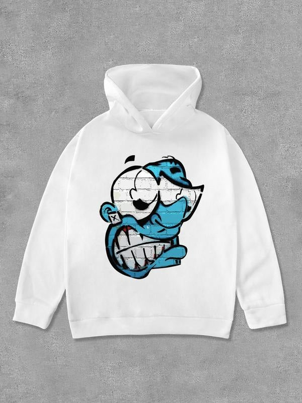 Women's Cartoon Face Print Drop Shoulder Hoodie, Fashion Casual Long Sleeve Hooded Sweatshirt for Daily Holiday Outdoor Wear, Women Clothing for Fall & Winterstyle{n002}2