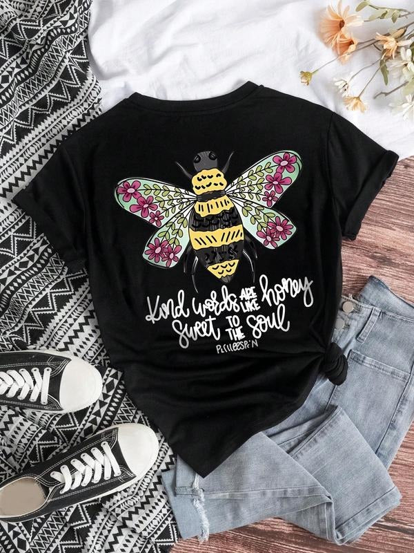 Women's Cartoon Graphic Print Crew Neck Tee, Fashion Casual Short Sleeve T-shirt for Daily Wear, Ladies Summer Clothesstyle{n002}2