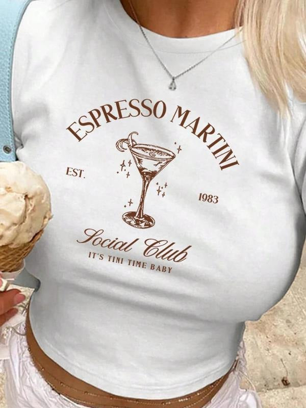 Women's Cartoon Graphic Print Round Neck Crop Tee, Casual Slim-fitting Short Sleeve T-shirt, Ladies Summer Fun Clothes for Daily Wear