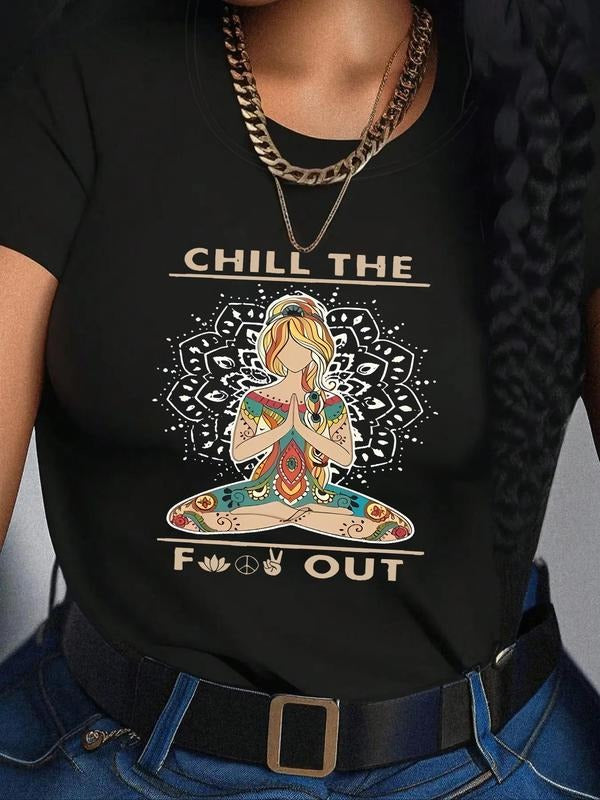 Women's Cartoon Graphic Print Round Neck Tee, Fashion Casual Short Sleeve T-shirt for Daily Wear, Ladies Summer Clothesstyle{n002}3