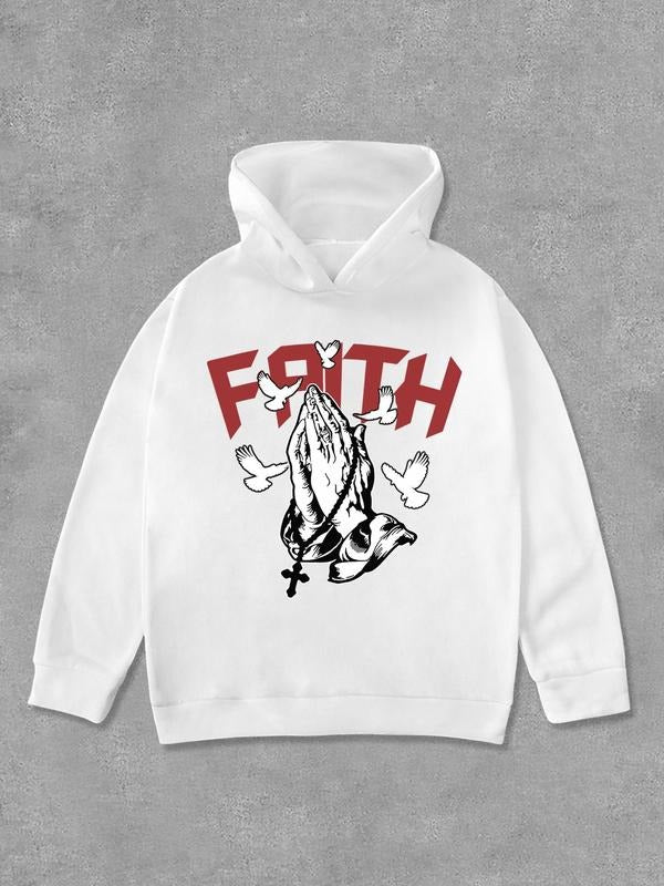 Women's Cartoon Hand & Letter Print Hoodie, Fashion Casual Long Sleeve Hooded Sweatshirt for Daily Outdoor Wear, Women Fall & Winter Clothes