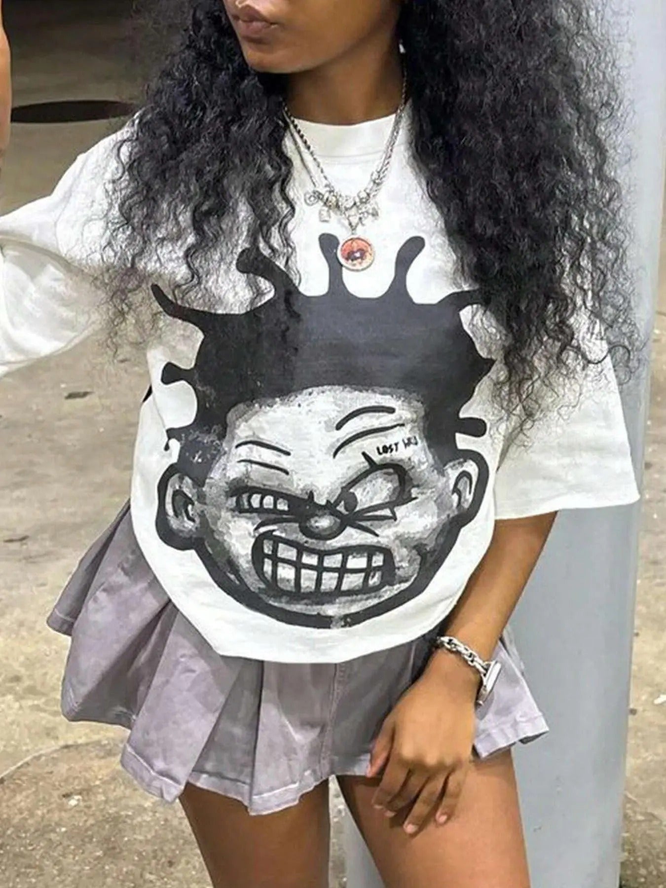 Women's Cartoon Print Drop Shoulder Tee, Fashion Casual Crew Neck T-Shirt for Daily Holiday Vacation Outdoor Wear, Ladies Clothes for Summerstyle{n002}3