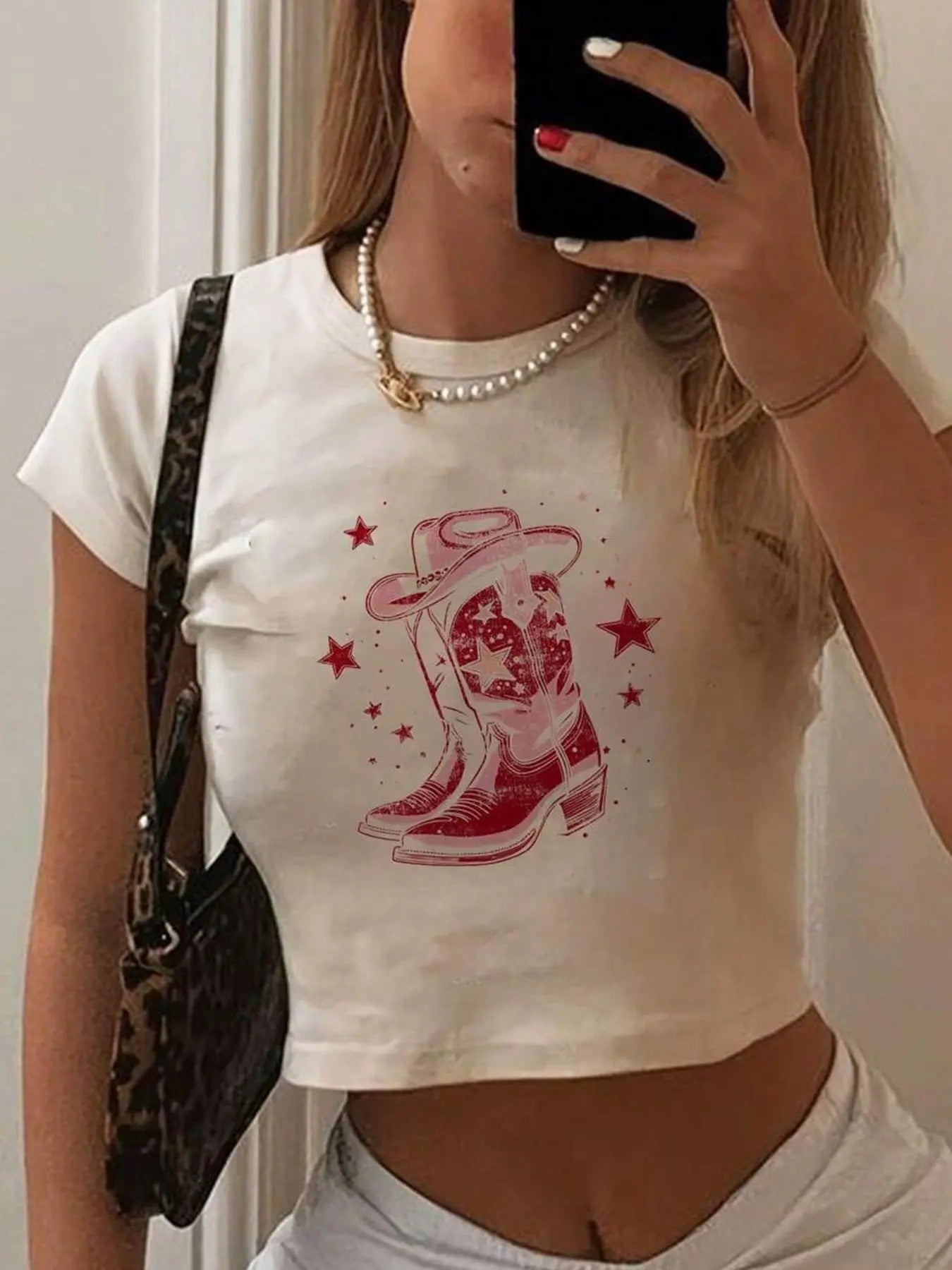 Women's Cartoon Print Round Neck Graphic Tee, Fashion Casual Crew Neck T-shirt for Daily Holiday Vacation Outdoor Wear, Ladies Clothes for Summer