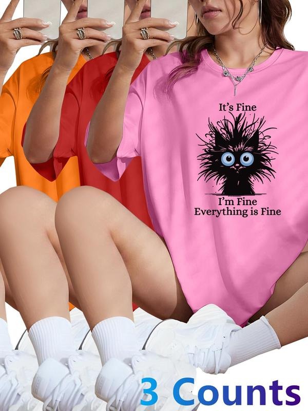 Women's Cartoon Print Round Neck Tee, Fashion Casual Crew Neck T-shirt for Daily Holiday Vacation Outdoor Wear, Ladies Clothes for All Seasons, Topstyle{n002}2