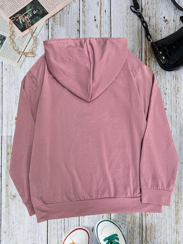 Women's Cartoon Santa Claus & Letter Print Drawstring Pocket Hoodie, Casual Long Sleeve Hooded Sweatshirt for Fall & Winter, Women's Clothes for Daily Wear