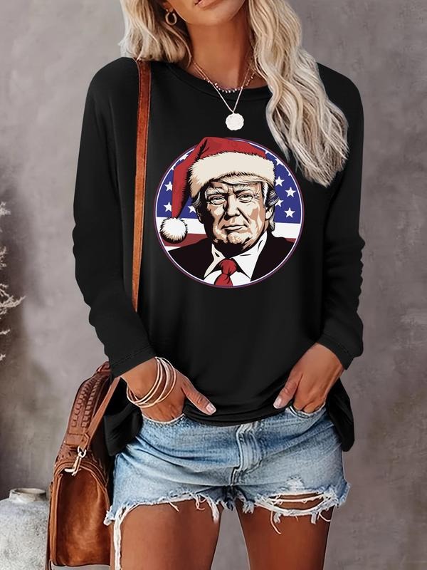 Women's Christmas Cartoon Print Round Neck Tee, Fashion Casual Crew Neck T-shirt for Daily Holiday Vacation Outdoor Wear, Ladies Clothes for All Seasons