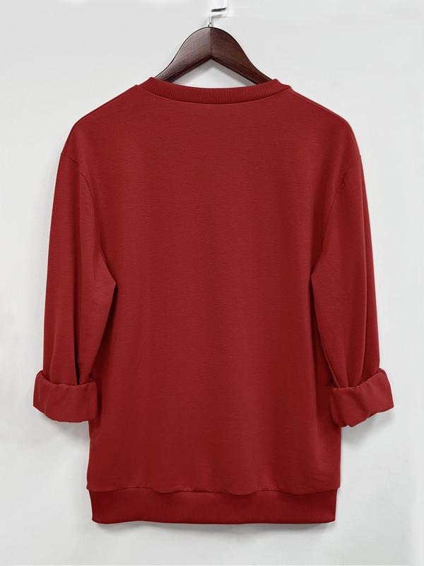 Women's Christmas Letter Print Round Neck Sweatshirt, Casual Long Sleeve Crew Neck Pullover for Fall & Winter, Women's Clothes for Daily Wearstyle{n002}2