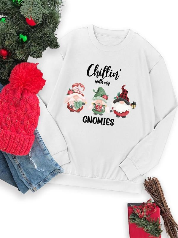 Women's Christmas Themed Cartoon Santa Claus Print Drop Shoulder Sweatshirt, Casual Long Sleeve Round Neck Pullover for Daily Wear, Ladies Fall & Winter Clothes