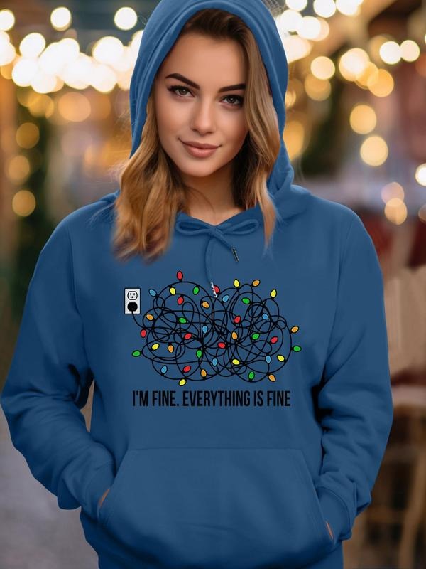 Women's Christmas Themed Print Drop Shoulder Hoodie, Fashion Casual Drawstring Pocket Hooded Sweatshirt for Daily Holiday Outdoor Wear, Women Clothing for Fall & Winter