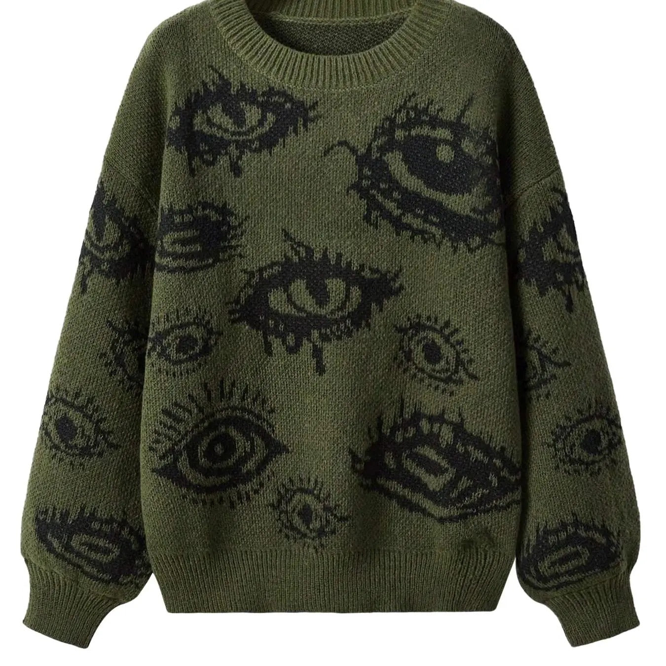 Women's Eye Print Drop Shoulder Sweater, Casual Long Sleeve Round Neck Jumper for Fall & Winter, Fashion Ladies' Knitwear for Daily Wear