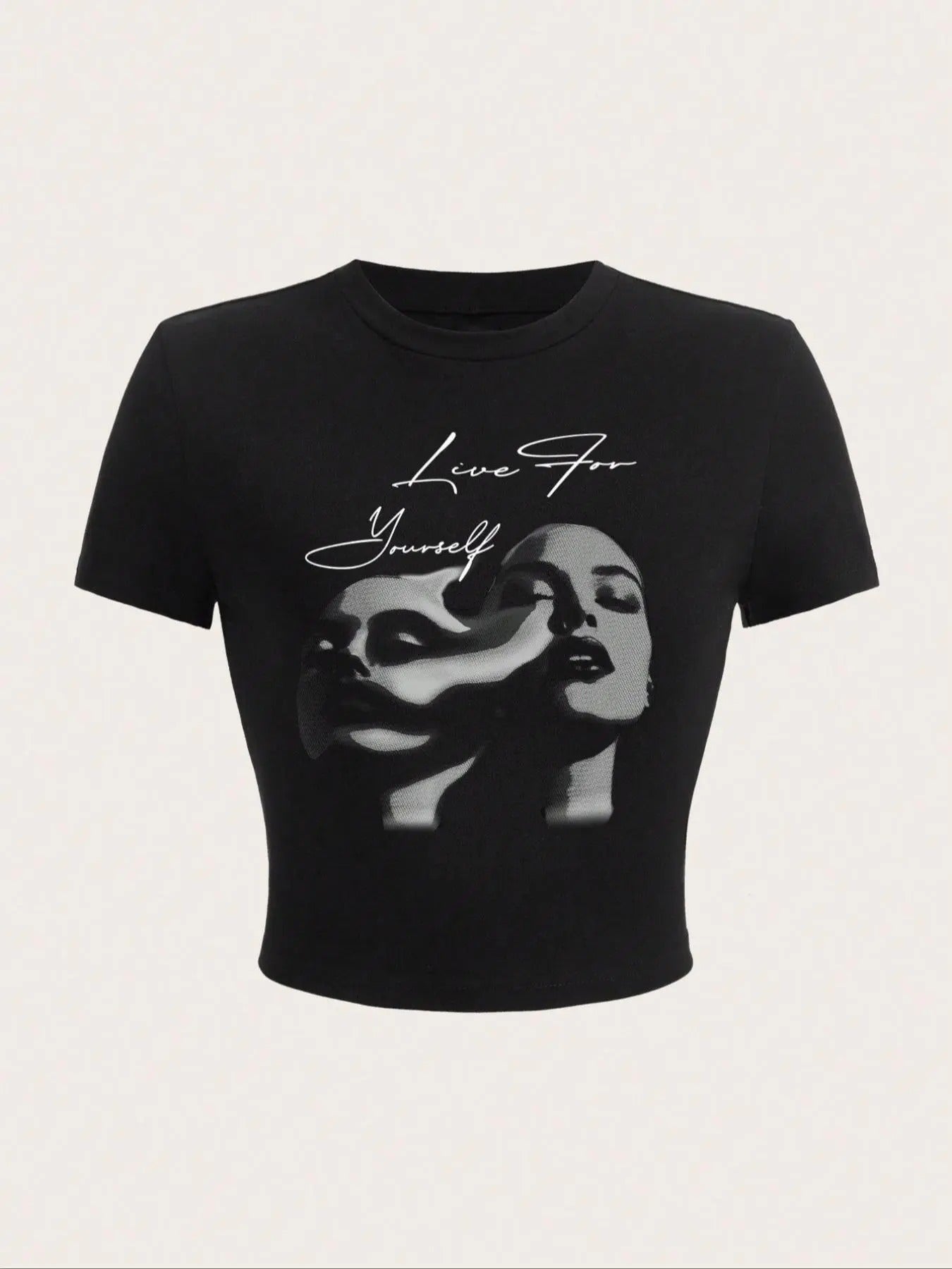 Women's Figure & Letter Print Round Neck Crop Tee, Casual Short Sleeve Crew Neck T-Shirt for Summer, Streetwear Women's Top for Daily Wear