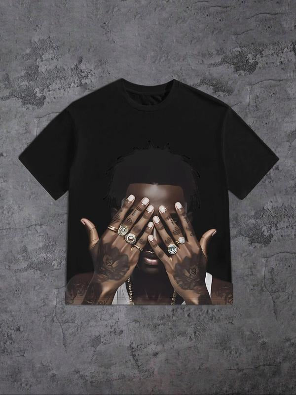 Women's Figure Print Round Neck Tee, Fashion Casual Crew Neck Short Sleeve T-shirt for Daily Holiday Vacation Outdoor Wear, Ladies Clothes for Spring & Fall