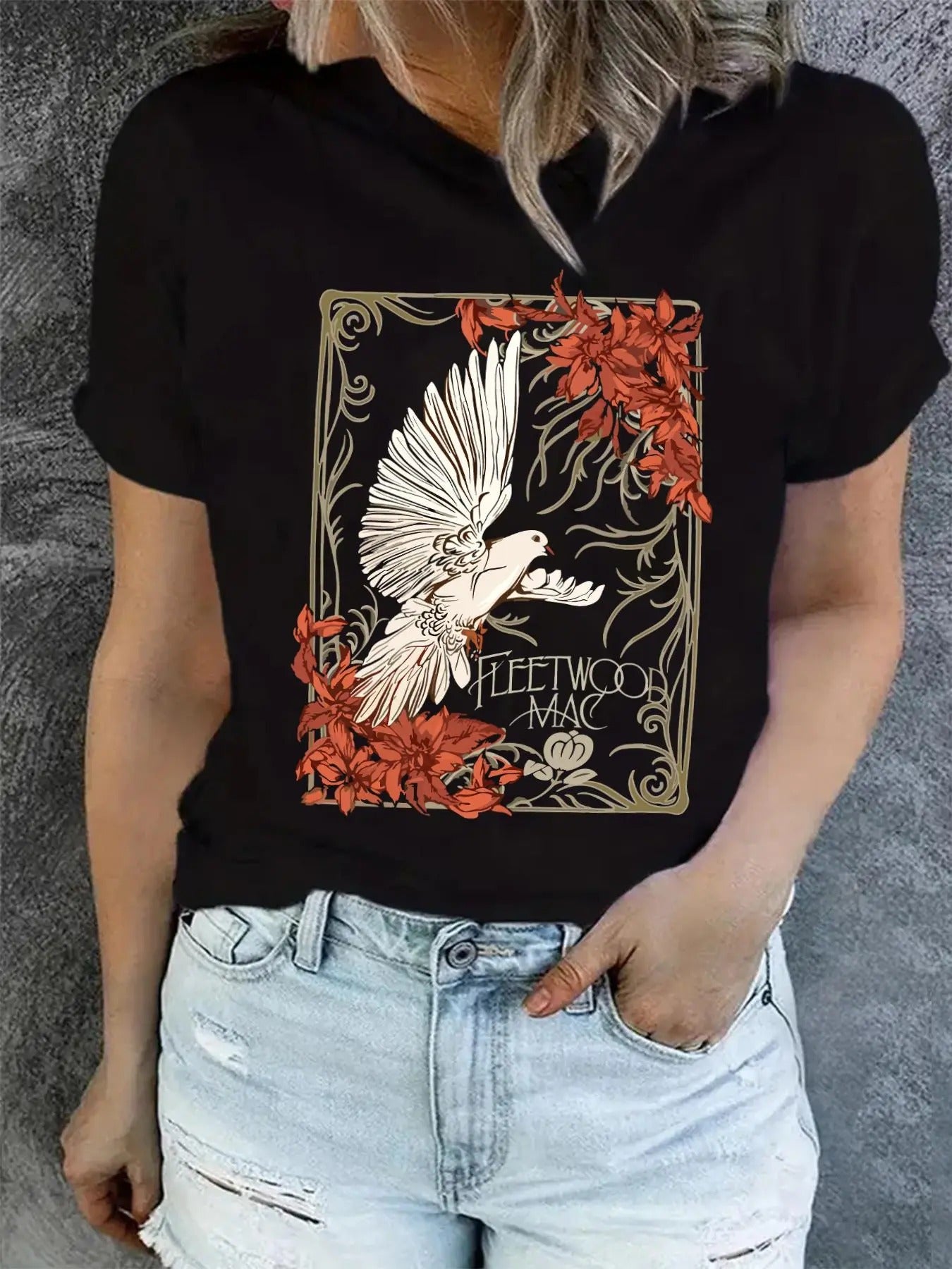 Women's Floral & Bird Print Round Neck Graphic Tee, Fashion Casual Short Sleeve T-shirt for Daily Wear, Ladies Clothes for All Seasons