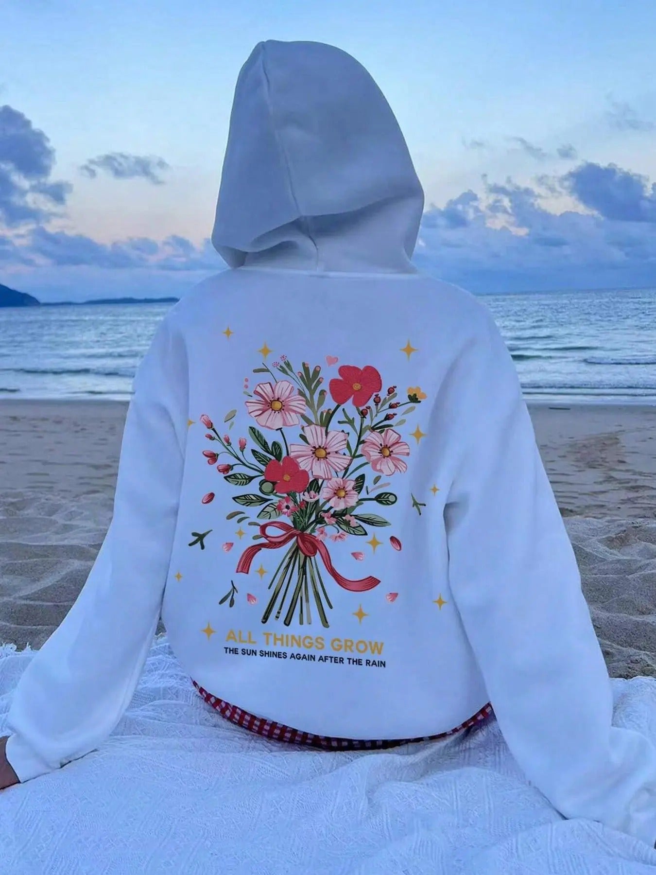 Women's Floral & Letter Print Drop Shoulder Hoodie, Fashion Casual Drawstring Pocket Hooded Sweatshirt for Daily Holiday Outdoor Wear, Ladies Clothes for All Seasons