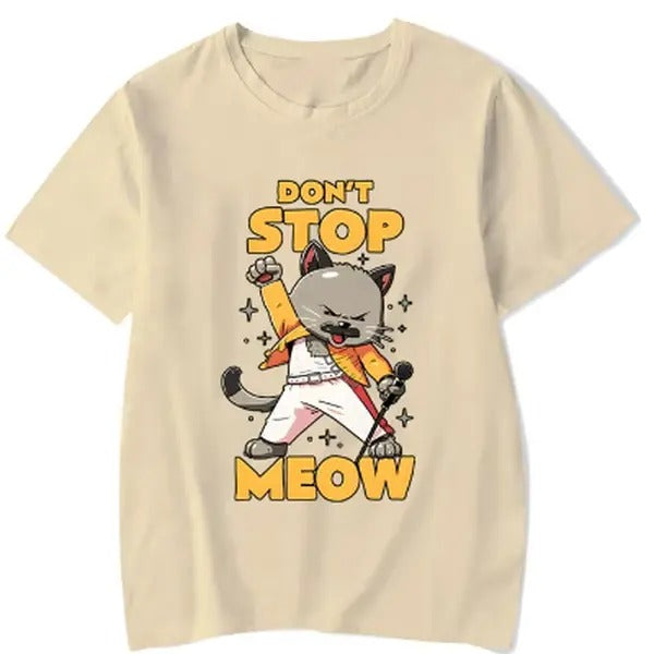 Women's Funny Graphic T-shirt DON'T STOP MEOW Printing Singing Cat Short Sleeves Hip Hop Street Style Cute Cool Girl Shirts - Womenswear, Underwear