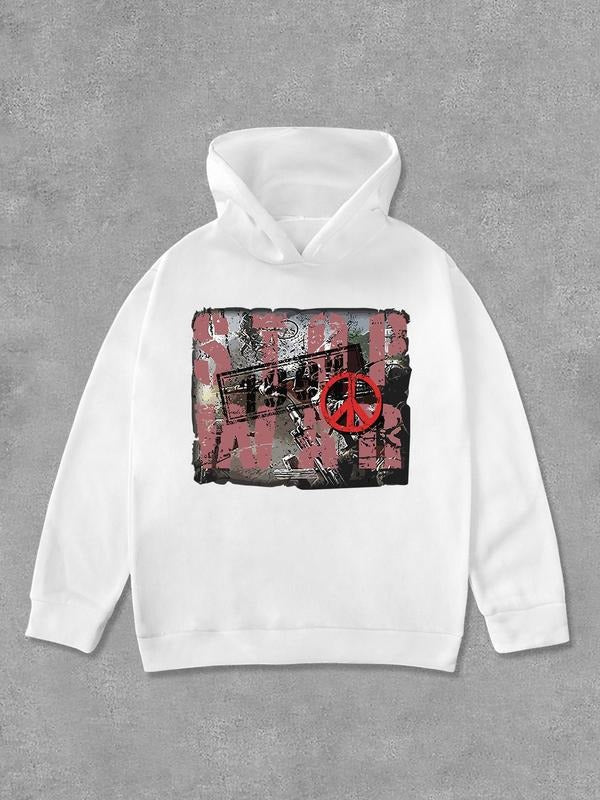 Women's Graffiti Print Drop Shoulder Hoodie, Fashion Casual Long Sleeve Hooded Sweatshirt for Daily Holiday Outdoor Wear, Women Clothing for Fall & Winter