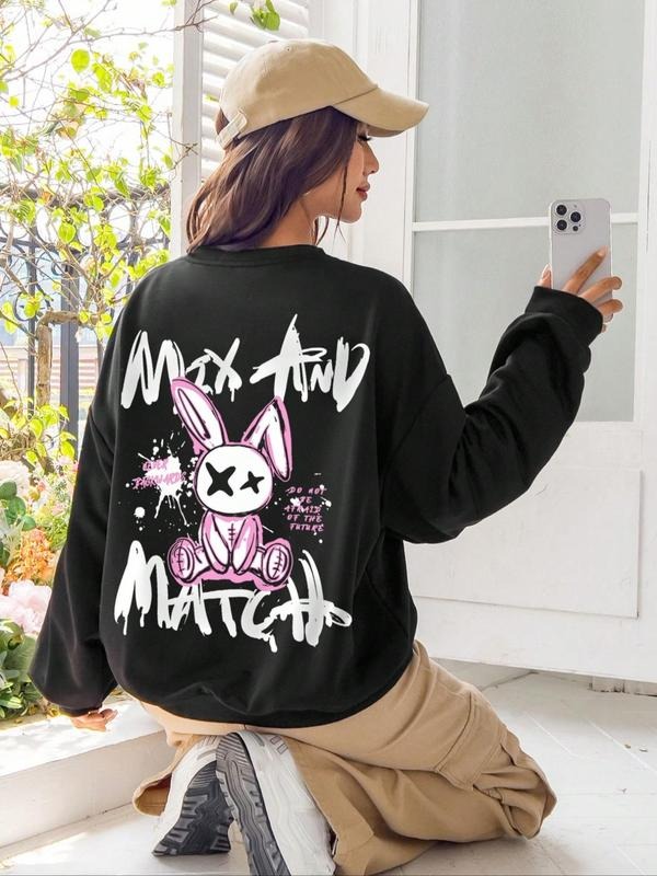 Women's Graphic Drop Shoulder Sweatshirt, Fashion Casual Crew Neck Pullover for Daily Holiday Outdoor Wear, Women Clothes for Spring & Fall