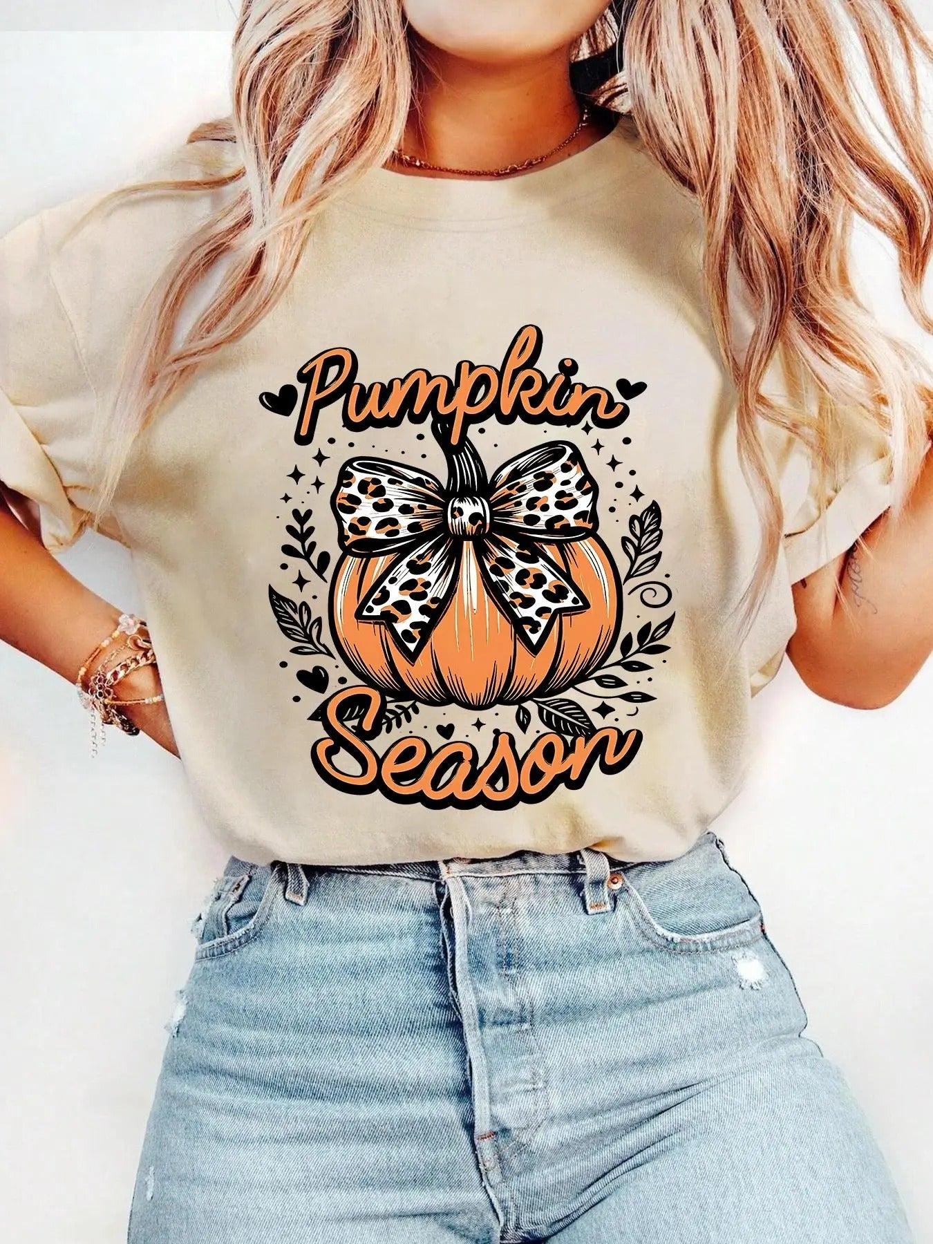 Women's Halloween Pumpkin & Letter Print Drop Shoulder Tee, Fashion Casual Crew Neck T-shirt for Daily Holiday Vacation Outdoor Wear, Ladies Clothes for All Seasons