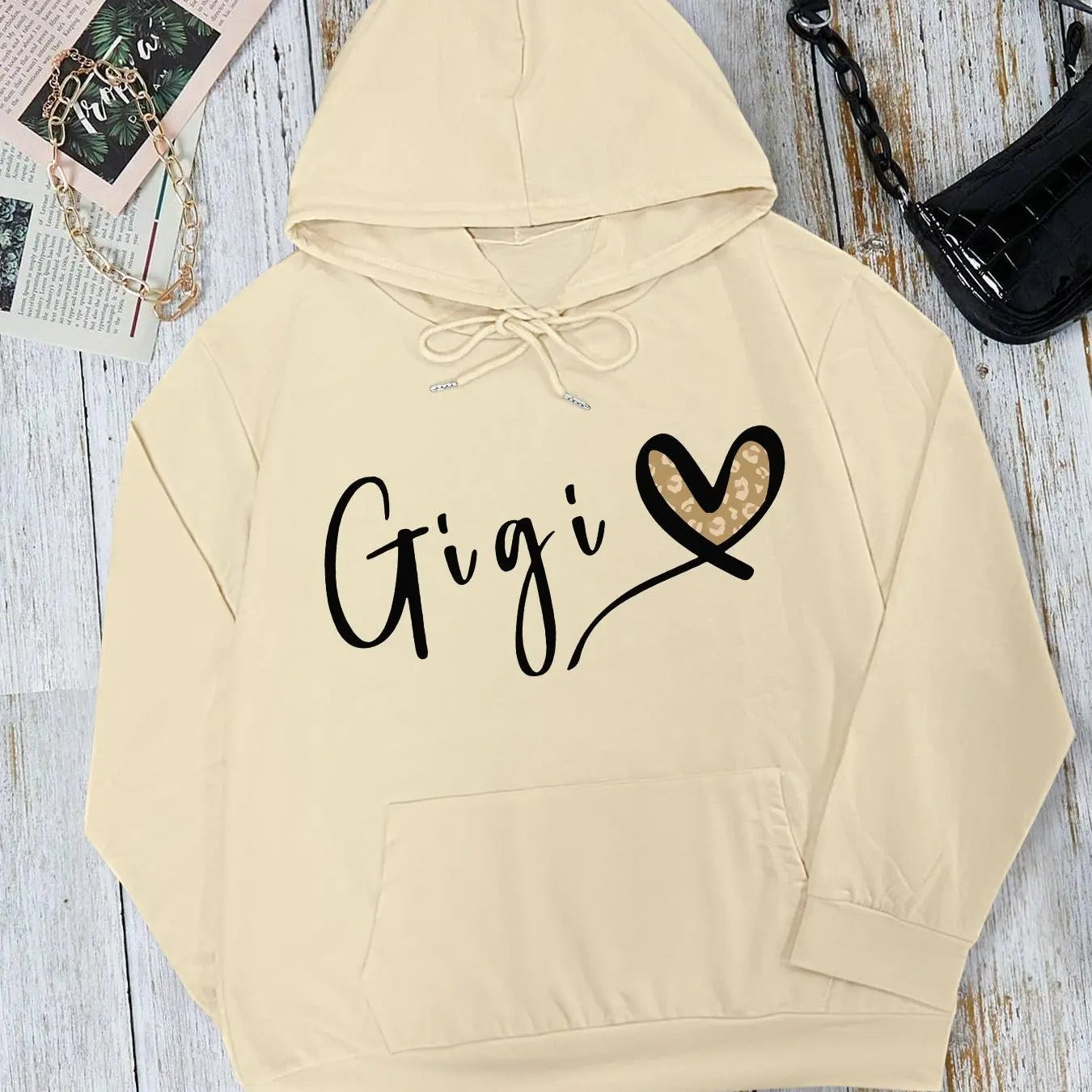 Women's Heart & Letter Print Drop Shoulder Hoodie, Fashion Casual Pocket Hooded Sweatshirt for Daily Holiday Outdoor Wear, Women Clothing for Fall & Winter