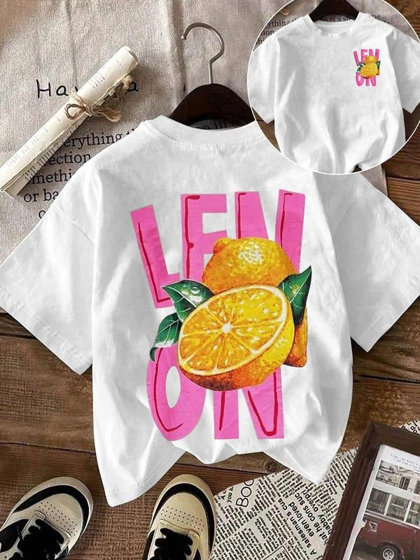 Women's Lemon Print Round Neck Tee, Fashion Casual Crew Neck Short Sleeve T-Shirt for Daily Holiday Vacation Outdoor Wear, Ladies Clothes for Summer, Top