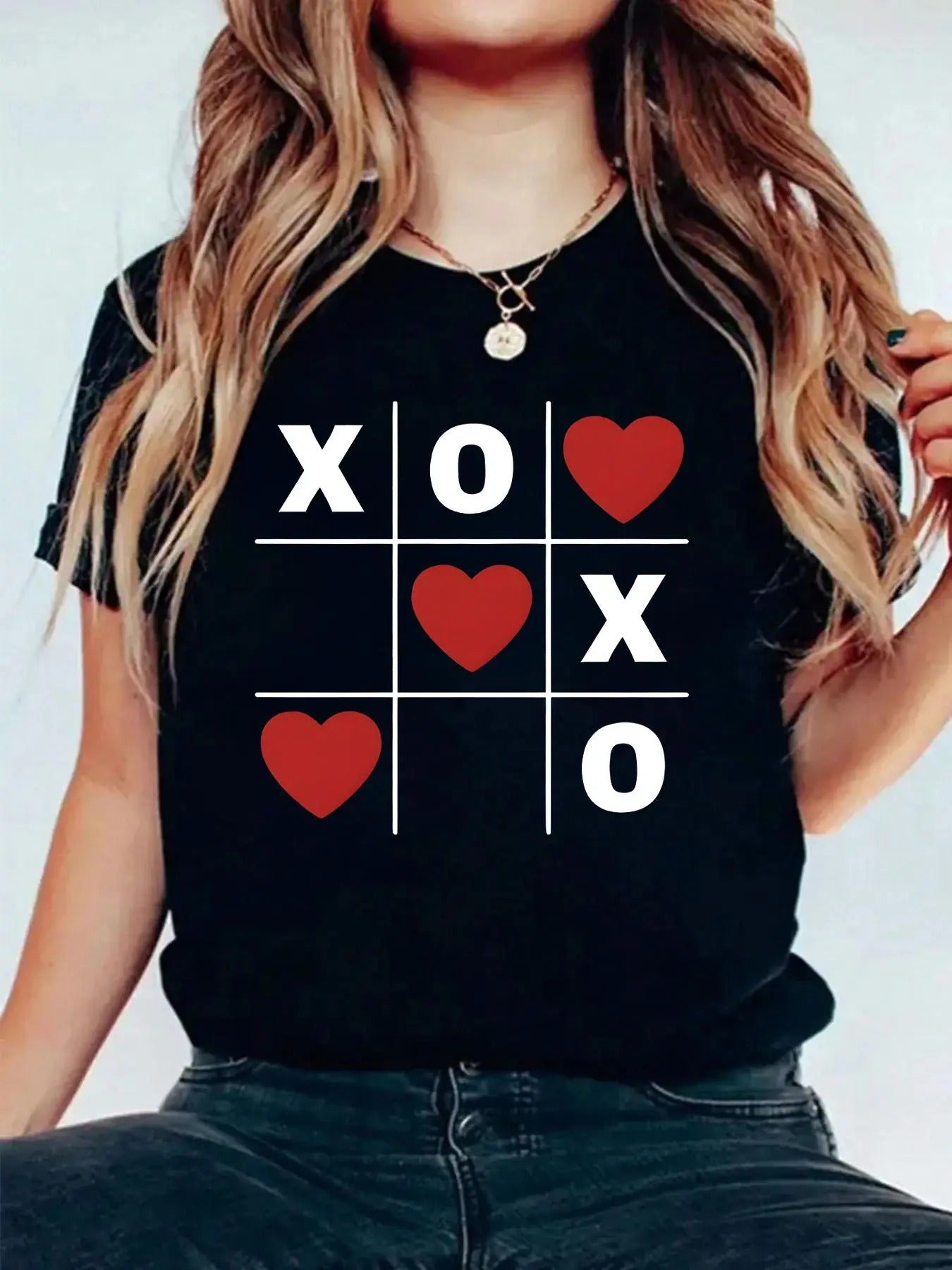 Women's Letter & Heart Print Round Neck Graphic Tee, Vintage Trendy Casual Short Sleeve T-shirt for Daily Wear, Ladies...