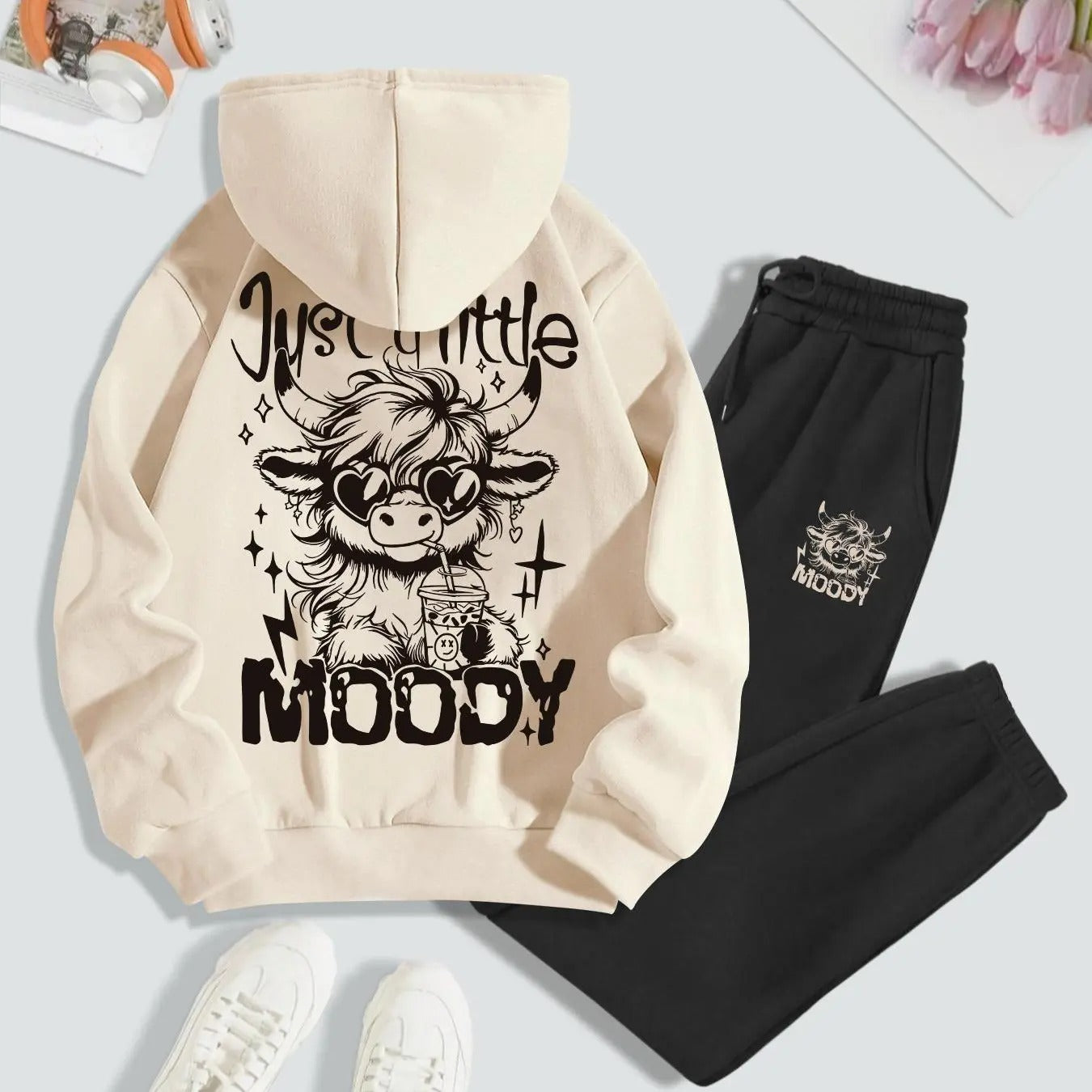 Women's Letter & Animal Print Hoodie & Sweatpants Set, Chic Casual Fashion Cozy Breathable Two Piece Outfits for Daily...