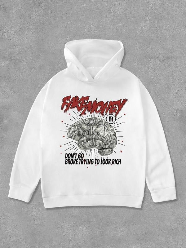 Women's Letter & Brain Print Hoodie, Fashion Casual Long Sleeve Hooded Sweatshirt for Daily Holiday Outdoor Wear, Women Clothing for Fall & Winter