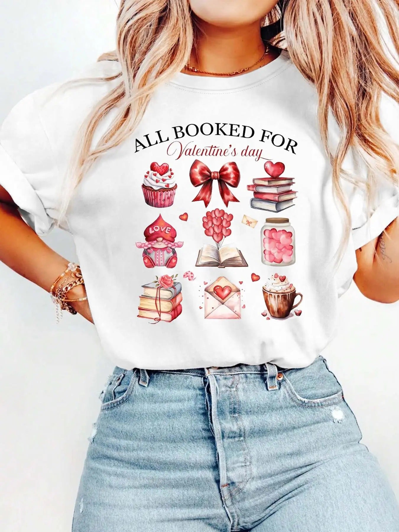 Women's Letter & Cake Print Round Neck Tee, Fashion Casual Crew Neck T-shirt for Daily Holiday Vacation Outdoor Wear, Ladies Clothes for All Seasons