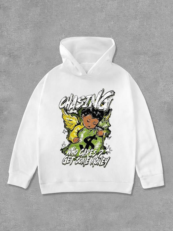 Women's Letter & Cartoon Print Drop Shoulder Hoodie, Fashion Casual Hooded Sweatshirt for Daily Holiday Outdoor Wear, Women Clothing for Fall & Winter