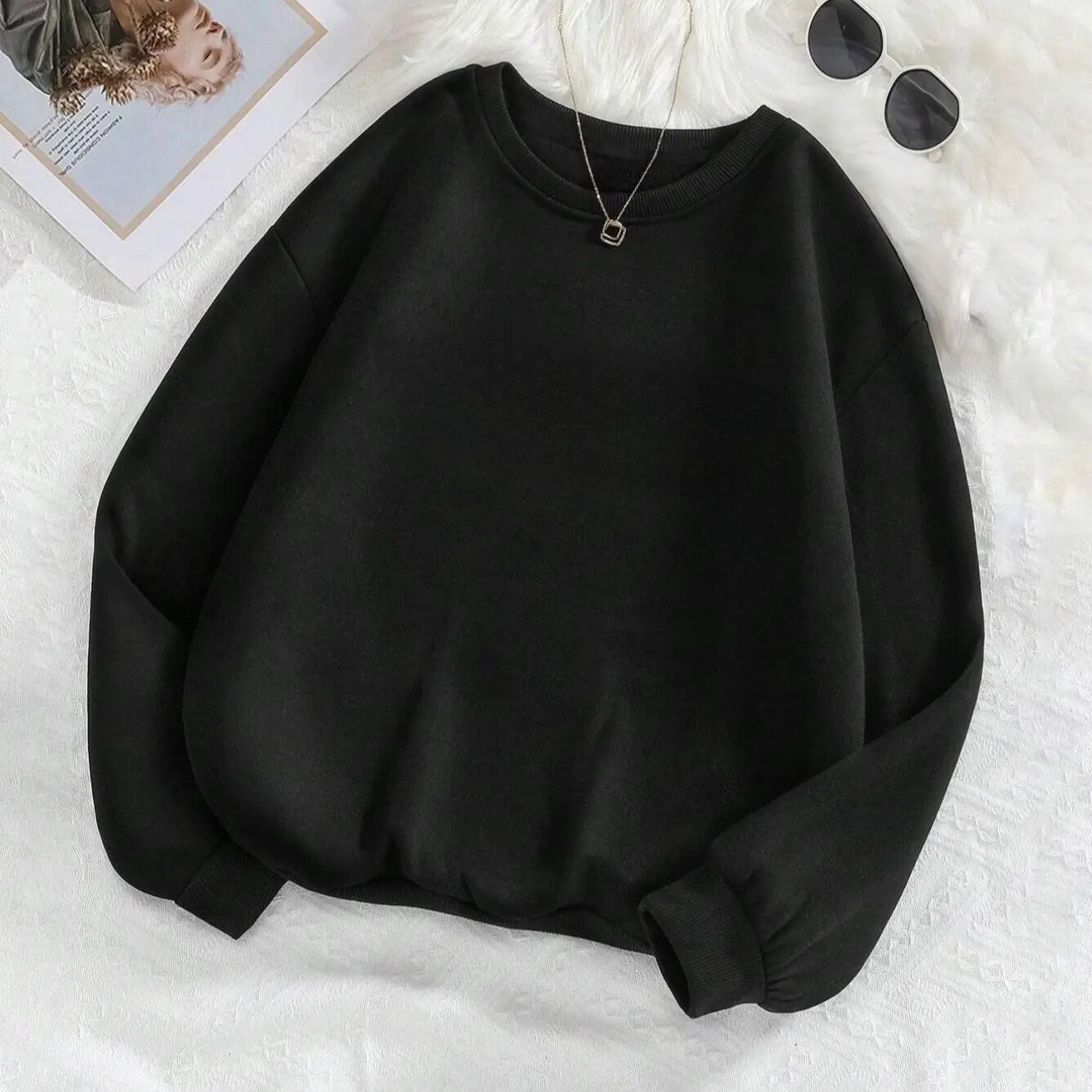 Women's Letter & Christmas Deer Print Drop Shoulder Pullover, Casual Plain Long Sleeve Round Neck Sweatshirt for Fall & Winter, Women's Clothes for Daily Wear