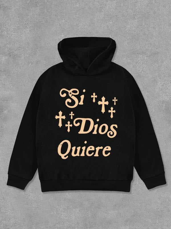 Women's Letter & Cross Print Hoodie, Casual Long Sleeve Hooded Sweatshirt for Fall & Winter, Women's Clothes for Daily...