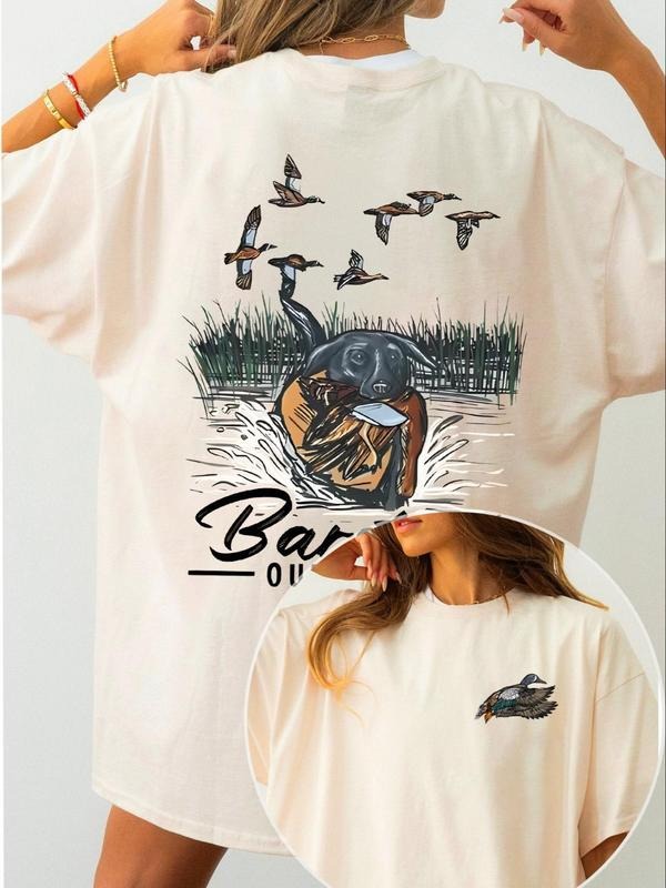 Women's Letter & Dog Print Round Neck Tee, Casual Short Sleeve Crew Neck T-shirt for Summer, Fashion Women's Top for Daily Wear