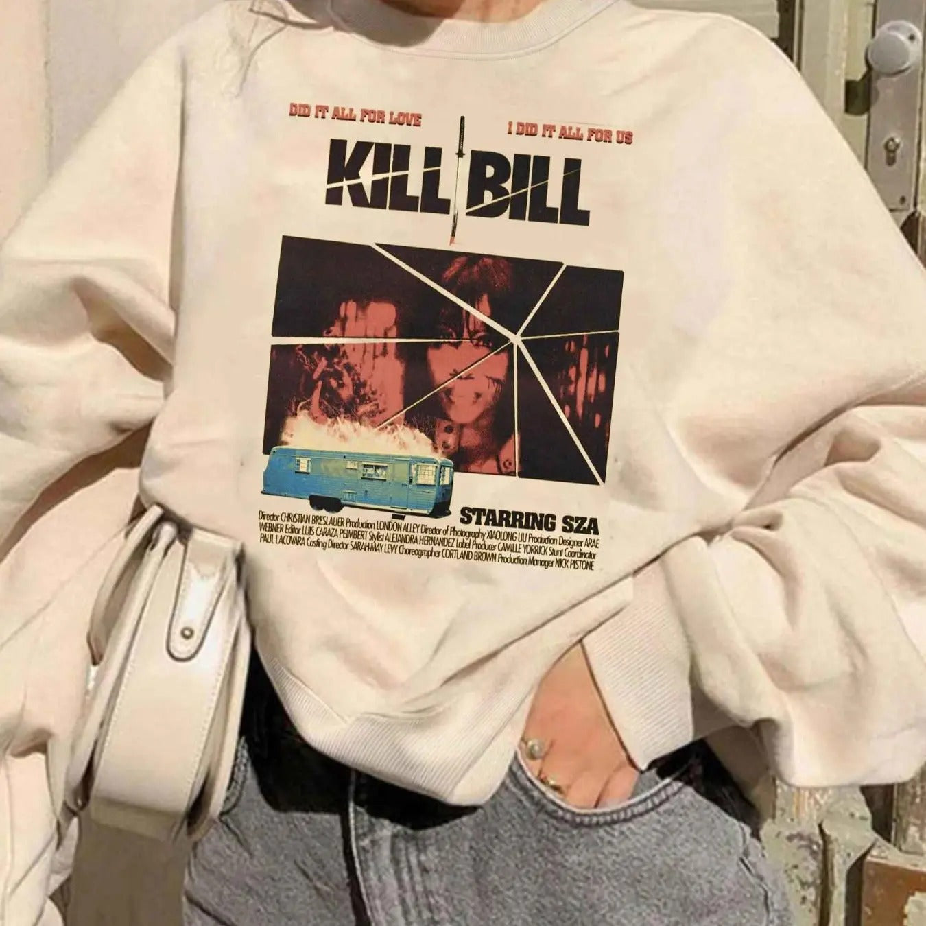 Women's Letter & Figure Print Drop Shoulder Sweatshirt, Casual Long Sleeve Round Neck Pullover for Fall & Winter, Women's Clothes for Daily Wear