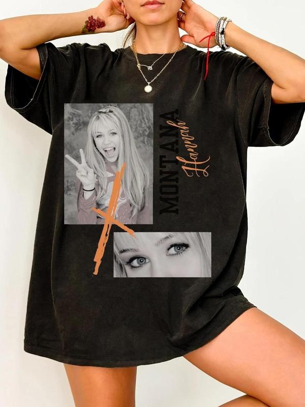 Women's Letter & Figure Print Round Neck Tee, Vintage Trendy Casual Half Sleeve T-shirt for Daily Wear, Ladies All...