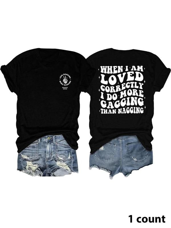 Women's Letter & Figure Print Round Neck Tee, Vintage Trendy Casual Short Sleeve T-shirt for Daily Wear, Ladies Summer...