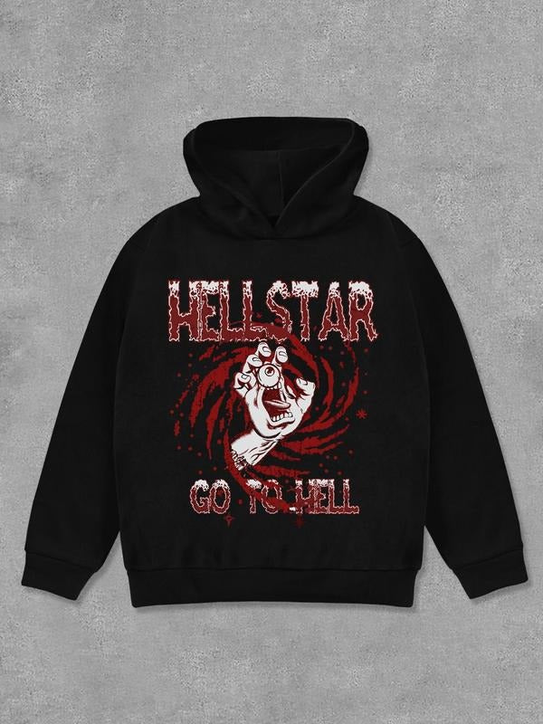 Women's Letter & Hand Print Hoodie, Fashion Casual Long Sleeve Hooded Sweatshirt for Daily Holiday Outdoor Wear, Women Clothing for Fall & Winter