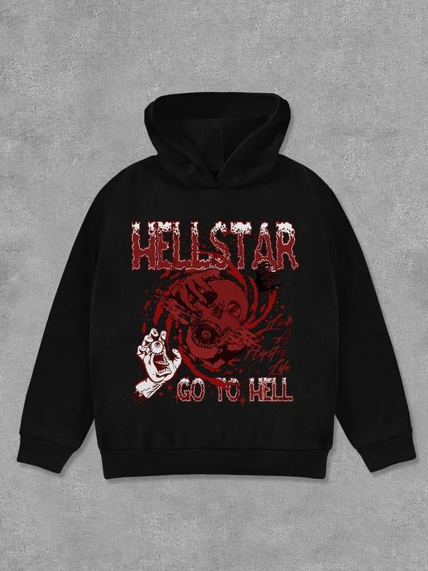 Women's Letter & Skull Print Hoodie, Fashion Casual Long Sleeve Hooded Sweatshirt for Daily Holiday Outdoor Wear, Women Clothing for Fall & Winter