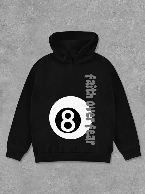 Women's Letter & Snooker Print Hoodie, Fashion Casual Long Sleeve Hooded Sweatshirt for Daily Holiday Outdoor Wear, Women Clothing for Fall & Winter