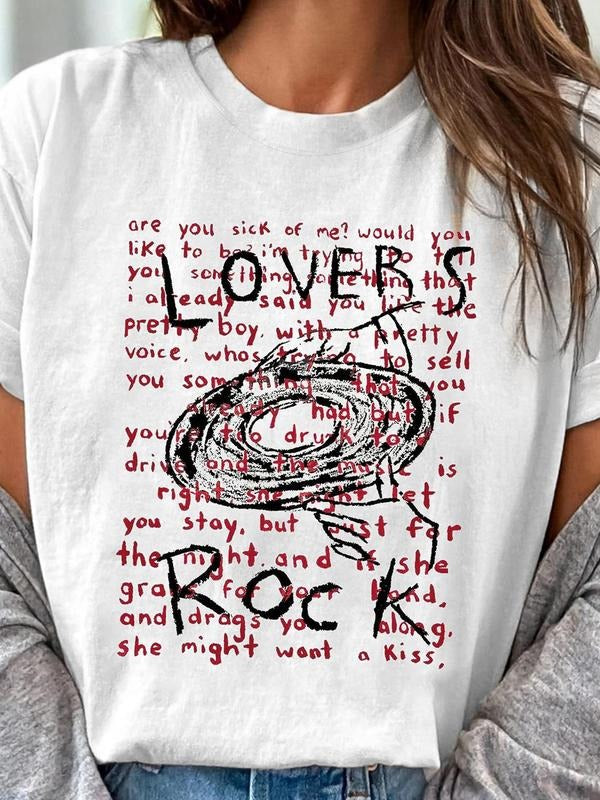 Women's Letter Round Neck Graphic Tee, Vintage Trendy Casual Short Sleeve T-shirt for Daily Wear, Ladies All Seasons...
