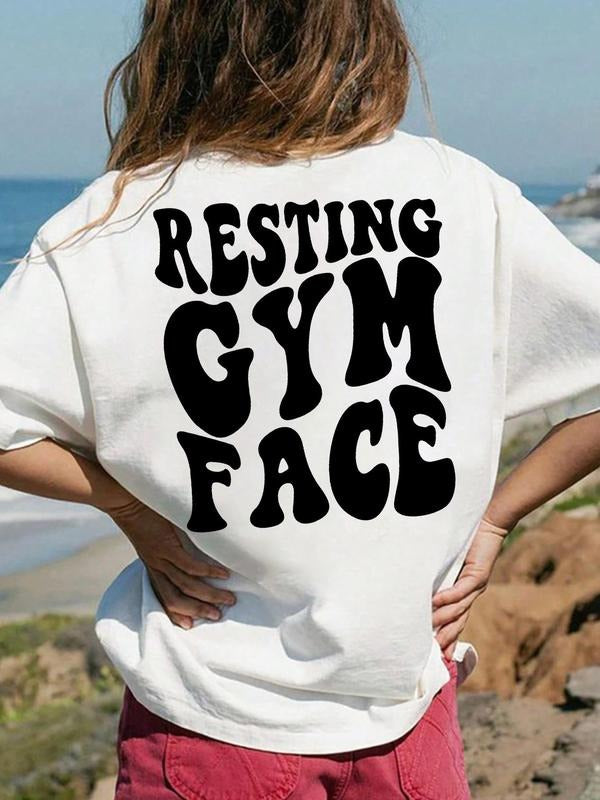 Women's Letter Graphic Print Round Neck Tee, Fashion Casual Drop Shoulder Short Sleeve T-Shirt for Summer, Women's Top for Daily Wear