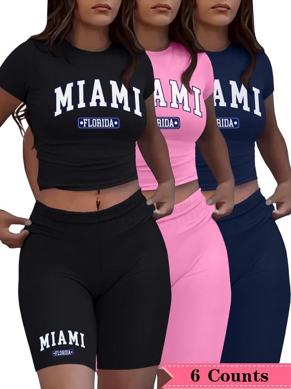 Women's Letter Print Crop Top & Skinny Shorts Set, Casual Fashion Cozy Breathable Two-piece for Daily Outdoor Wear, Ladies Clothes for All Seasons