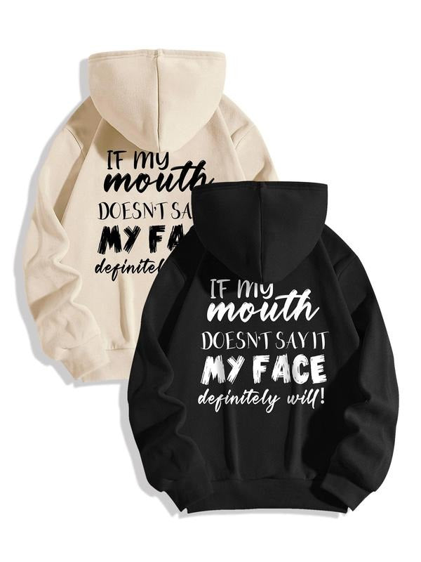 Women's Letter Print Drop Shoulder Hoodie, Fashion Casual Drawstring Pocket Hooded Sweatshirt for Daily Holiday Outdoor Wear, Women Clothes for Spring & Fall