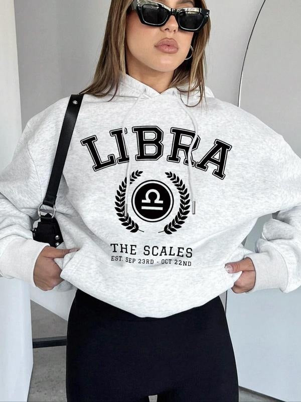 Women's Letter Print Drop Shoulder Hoodie, Fashion Casual Drawstring Pocket Hooded Sweatshirt for Daily Holiday Outdoor Wear, Women Clothing for Fall & Winterstyle{n002}7