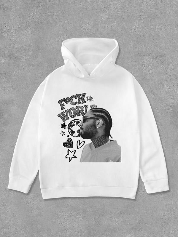 Women's Letter Print Drop Shoulder Hoodie, Fashion Casual Long Sleeve Hooded Sweatshirt for Daily Holiday Outdoor Wear, Women Clothing for Fall & Winter