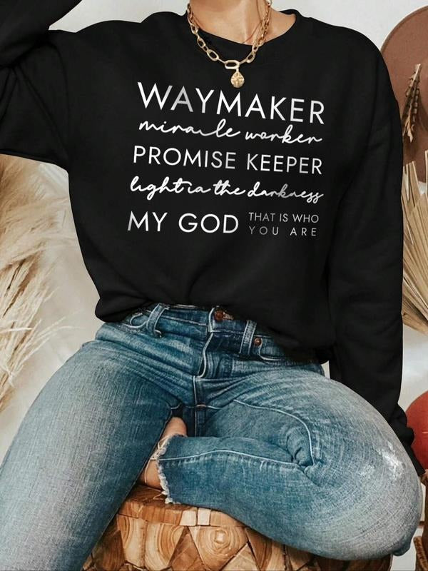 Women's Letter Print Drop Shoulder Sweatshirt, Casual Long Sleeve Round Neck Pullover for Fall & Winter, Women's Clothes for Daily Wearstyle{n002}5