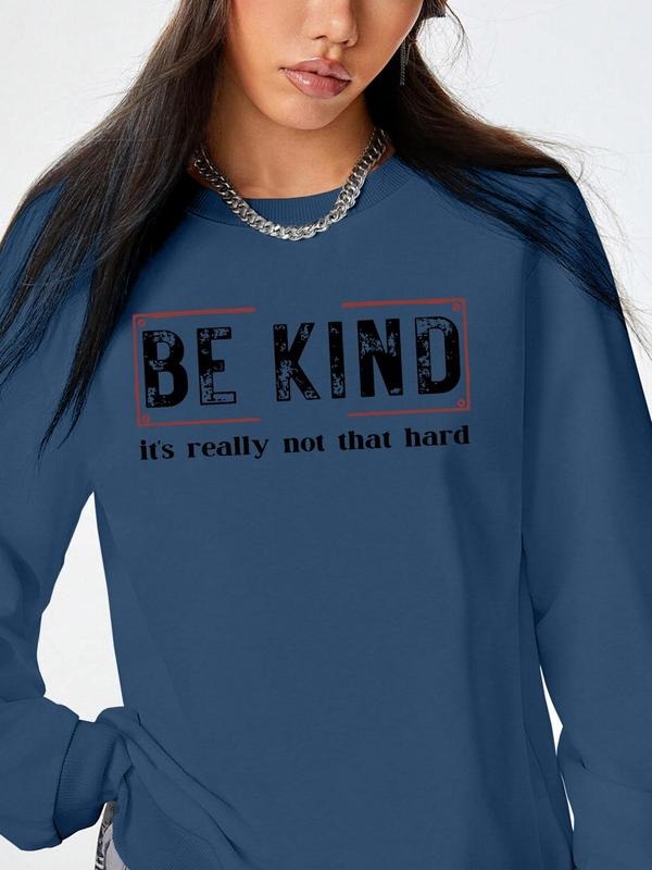 Women's Letter Print Drop Shoulder Sweatshirt, Fashion Casual Crew Neck Pullover for Daily Holiday Outdoor Wear, Women Clothing for Fall & Winter