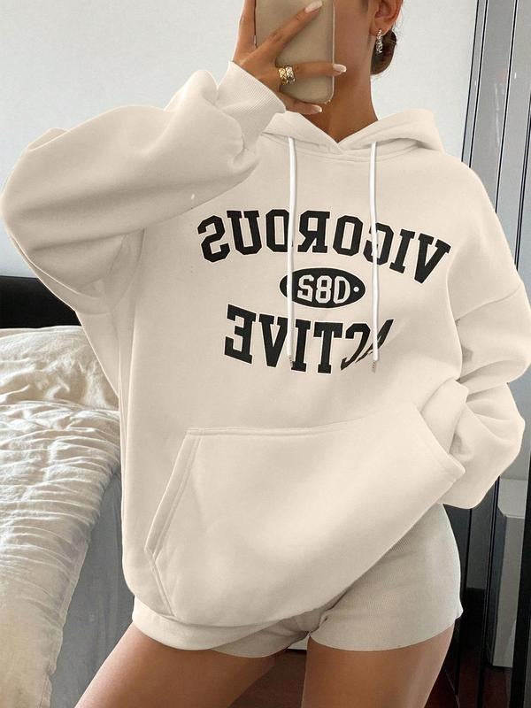 Women's Letter Print Hoodie, Casual Long Sleeve Hooded Sweatshirt for Fall & Winter, Fashion Ladies' Top for Daily Wear
