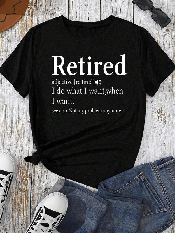 Women's Letter Print Round Neck Graphic Tee, Vintage Trendy Casual Short Sleeve T-shirt For Daily Wear, Ladies All Seasons Outfitstyle{n002}11